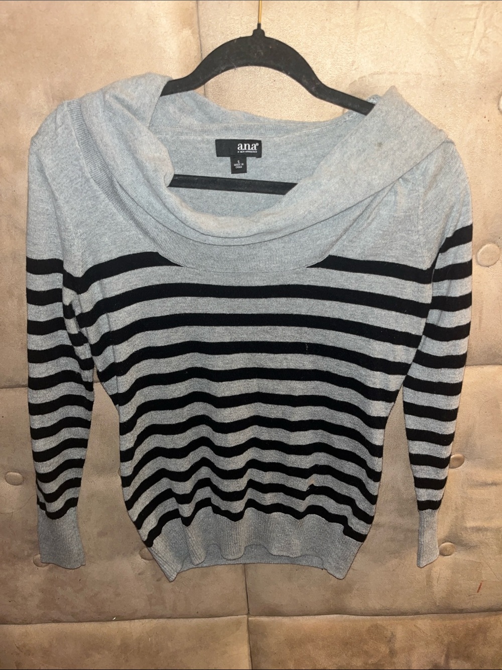 a.n.a Gray and Black Striped Cowl Neck Sweater